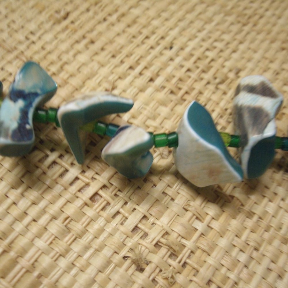 Handmade Blue Dyed Shell & Seed Bead Necklace - Picture 12 of 16